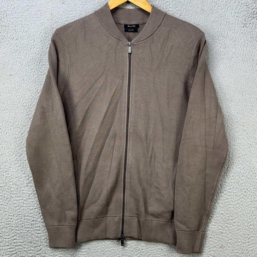 Massimo Dutti Cotton Cashmere‎ Blend Sweater Full Zip Mens Medium Brown Casual